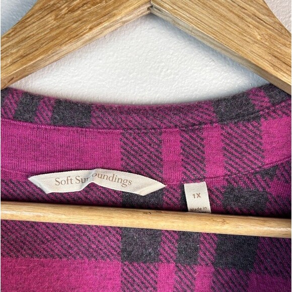 Soft Surroundings Women's Size 1X Paramount Plaid Dress Pink And Gray Cozy Soft - Picture 4 of 10